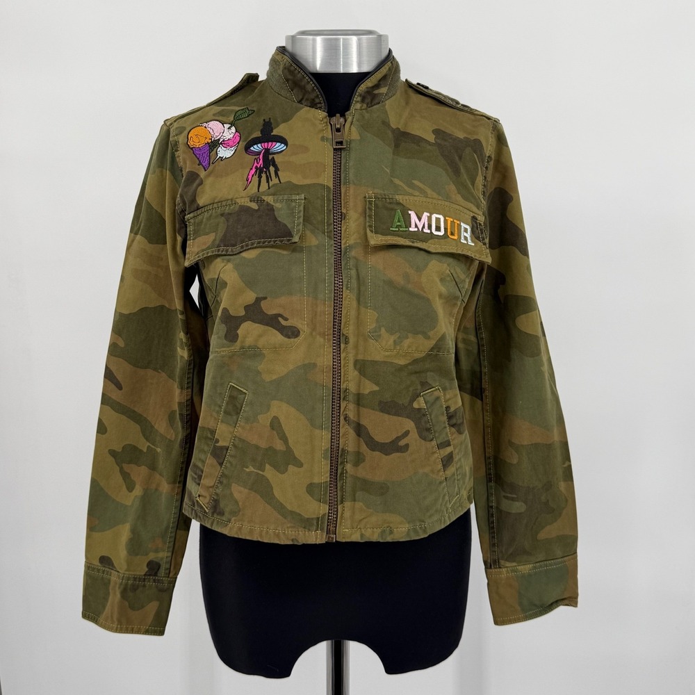 Zadig & Voltaire Kavys Camou Brocade Jacket Womens Small Embroidered Military